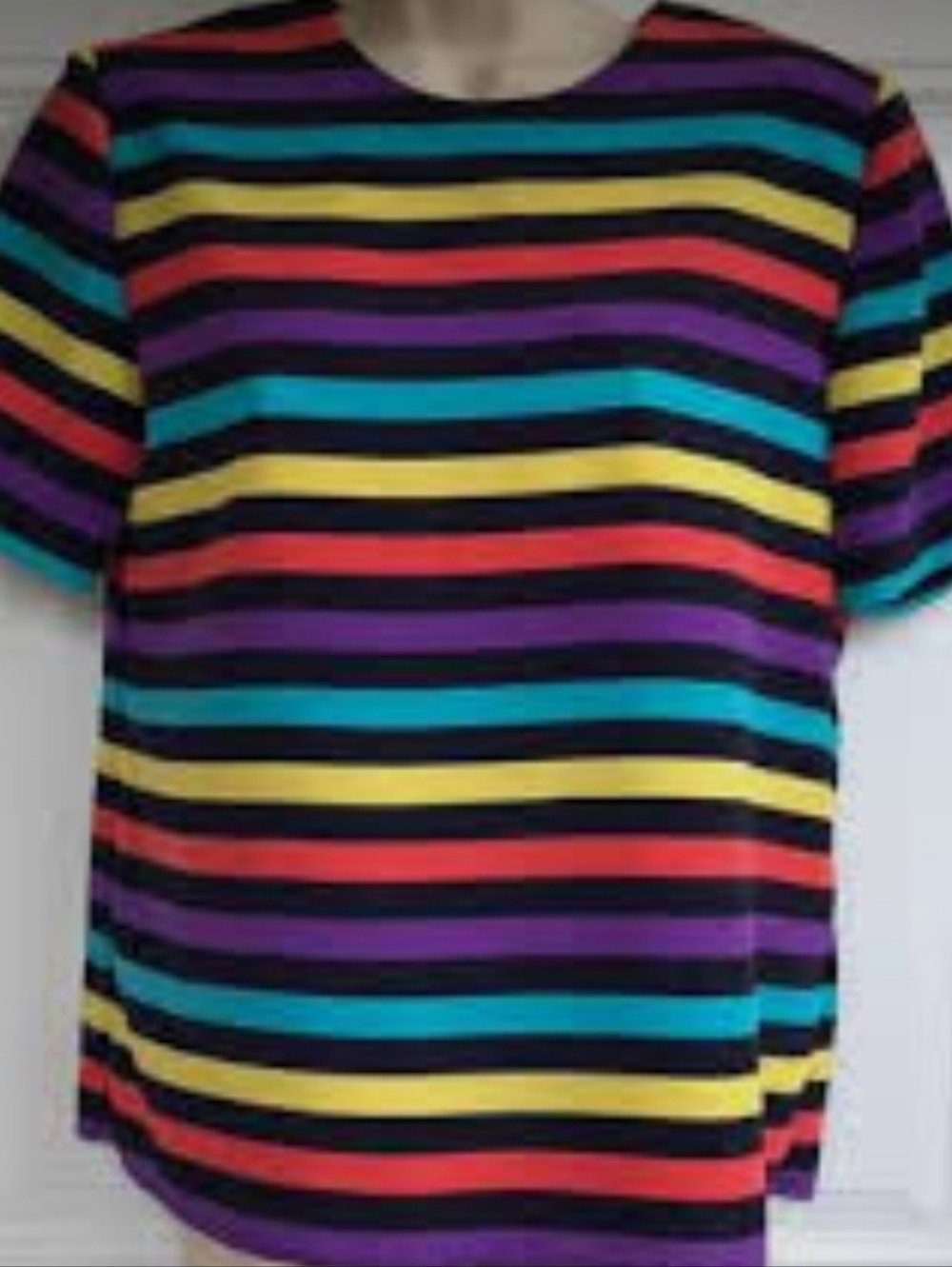 Rainbow Stripe Short-Sleeve Blouse